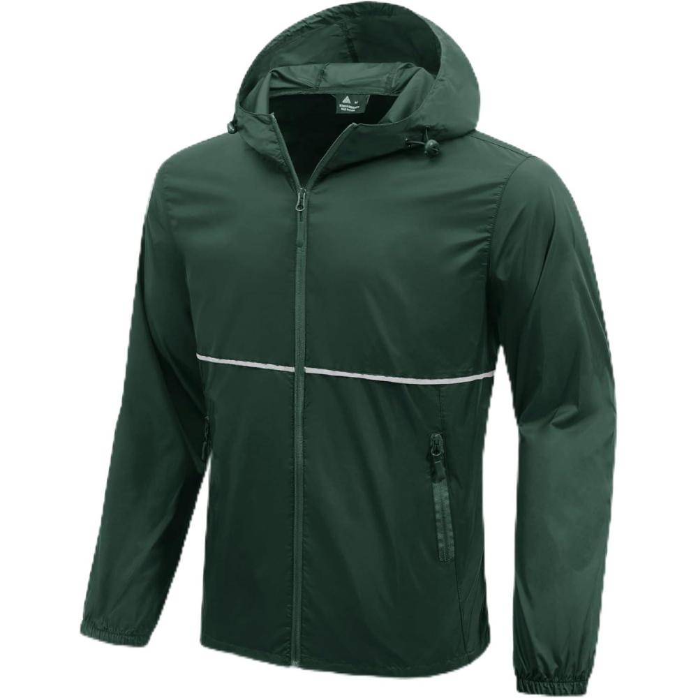 imageZITY Mens Rain Jacket Waterproof with Hood Lightweight Windproof Raincoat for Golf Hiking Camping CyclingDark Green