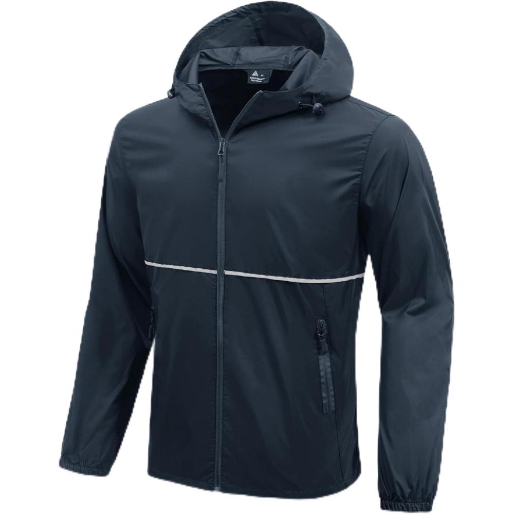 imageZITY Mens Rain Jacket Waterproof with Hood Lightweight Windproof Raincoat for Golf Hiking Camping CyclingGray Blue