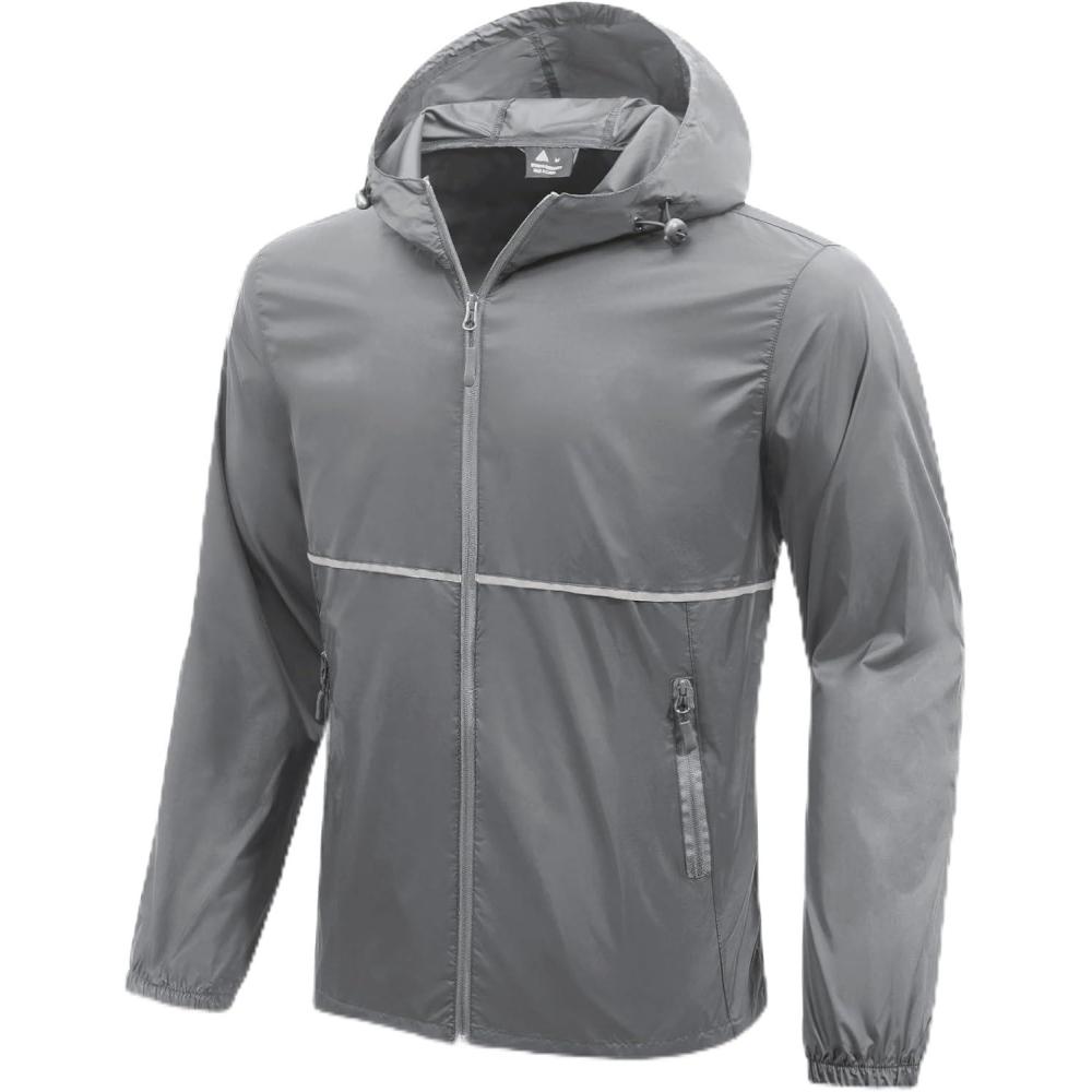 imageZITY Mens Rain Jacket Waterproof with Hood Lightweight Windproof Raincoat for Golf Hiking Camping CyclingGrey