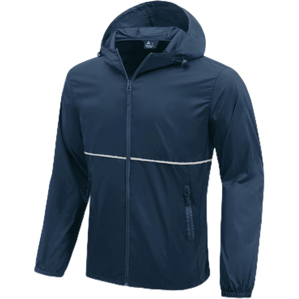 imageZITY Mens Rain Jacket Waterproof with Hood Lightweight Windproof Raincoat for Golf Hiking Camping CyclingNavy Blue