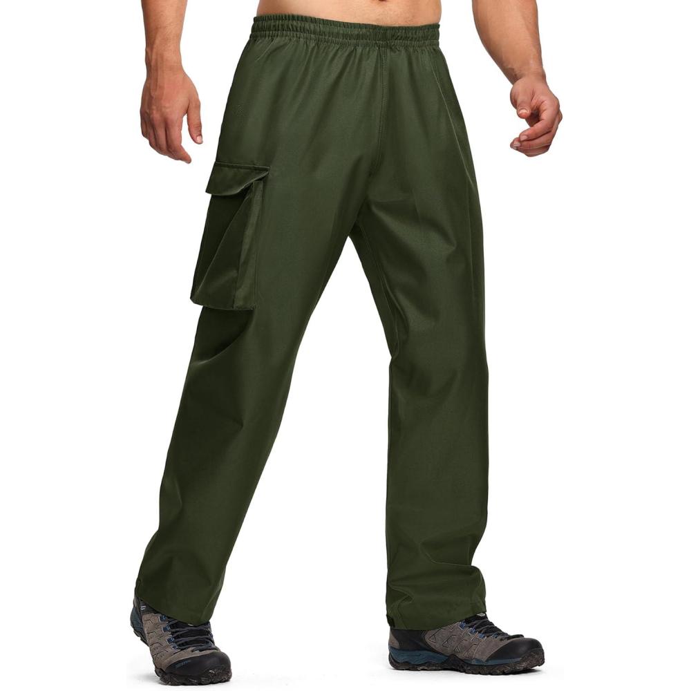 imageZITY Mens Rain Over Pants Waterproof Heavy Duty Thick Hiking Pants Golf Pants with Lightweight Packable BagArmy Green