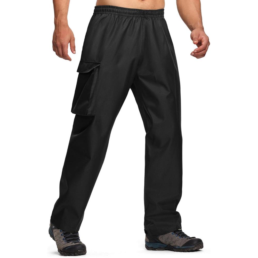 imageZITY Mens Rain Over Pants Waterproof Heavy Duty Thick Hiking Pants Golf Pants with Lightweight Packable BagBlack