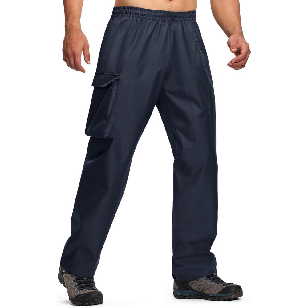 imageZITY Mens Rain Over Pants Waterproof Heavy Duty Thick Hiking Pants Golf Pants with Lightweight Packable BagNavy Blue