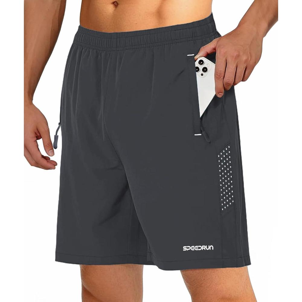 imageZITY Mens Running Athletic Shorts with Zipper Pockets 7 Lightweight Moisture Wicking Sports Gym Basketball Hiking WorkoutDark Grey