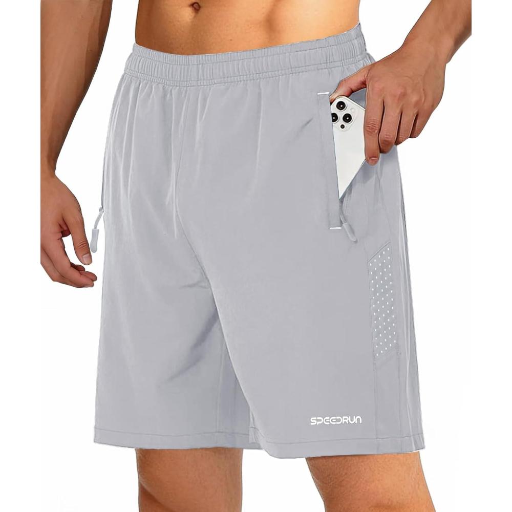 imageZITY Mens Running Athletic Shorts with Zipper Pockets 7 Lightweight Moisture Wicking Sports Gym Basketball Hiking WorkoutGrey