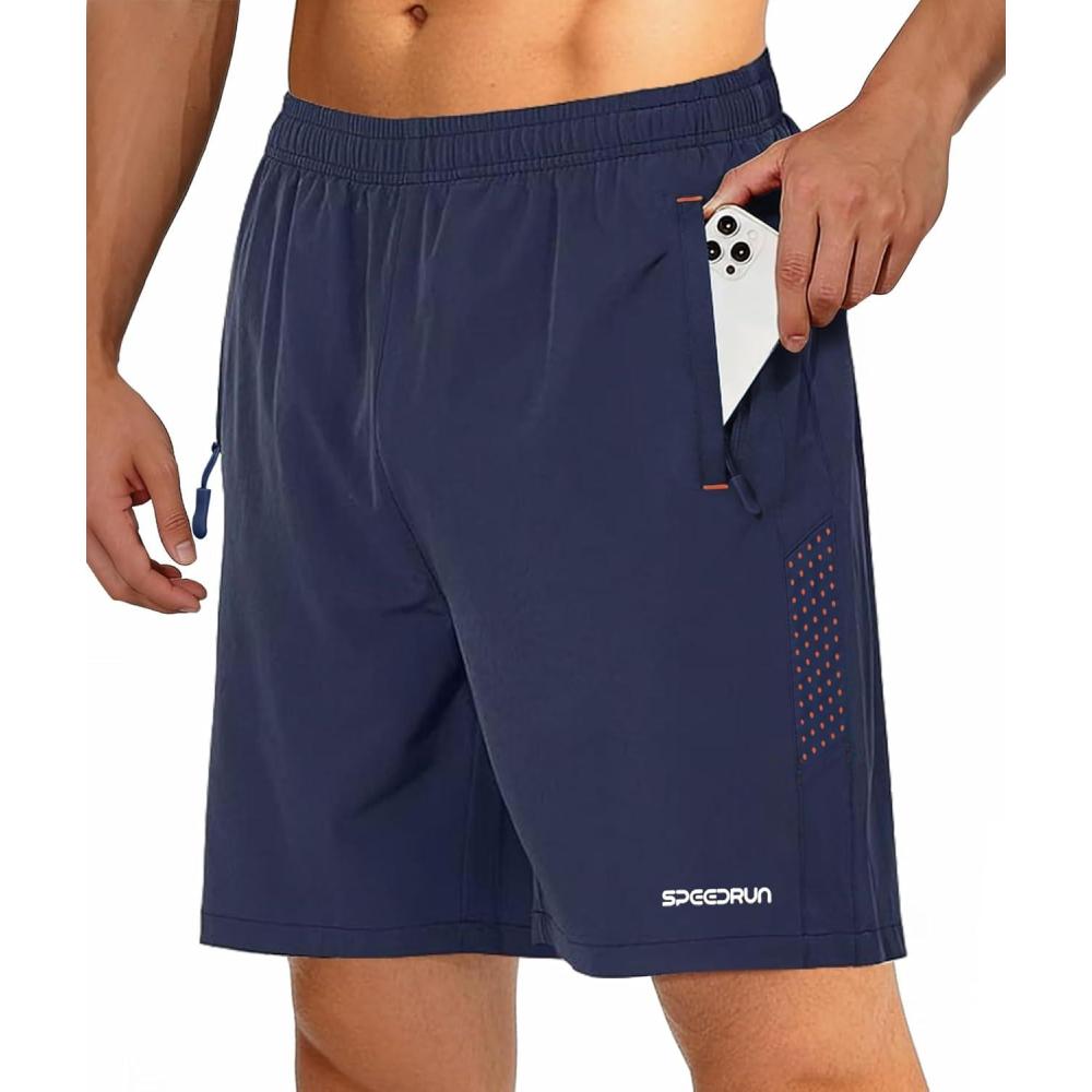 imageZITY Mens Running Athletic Shorts with Zipper Pockets 7 Lightweight Moisture Wicking Sports Gym Basketball Hiking WorkoutNavy