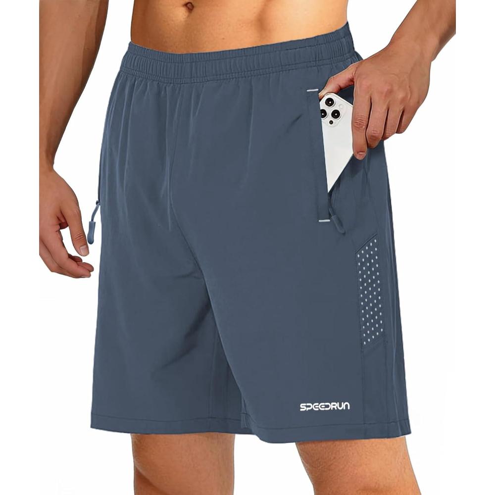 imageZITY Mens Running Athletic Shorts with Zipper Pockets 7 Lightweight Moisture Wicking Sports Gym Basketball Hiking WorkoutStone Blue