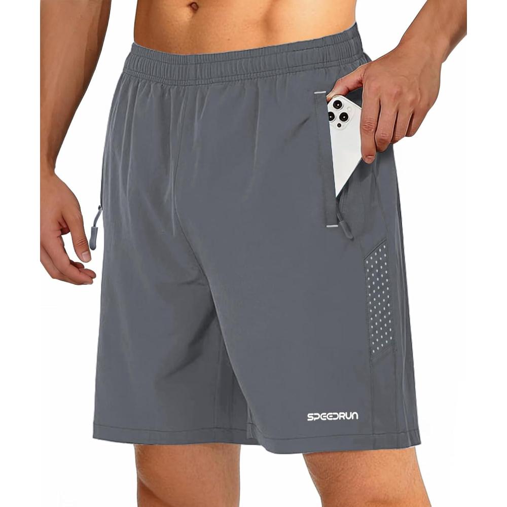 imageZITY Mens Running Athletic Shorts with Zipper Pockets 7 Lightweight Moisture Wicking Sports Gym Basketball Hiking WorkoutZ Mountain Gray