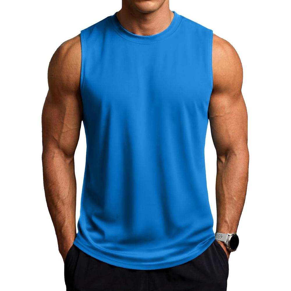 imageZITY Mens Sleeveless Shirts Quick Dry Tank Tops UPF 50 Workout Gym Muscle Shirts for Running Bodybuilding Summer BeachAzure