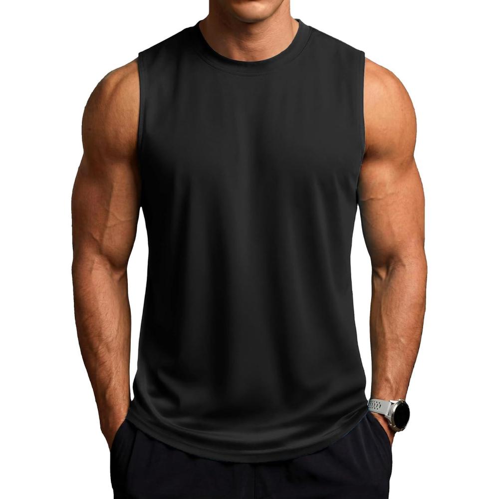 imageZITY Mens Sleeveless Shirts Quick Dry Tank Tops UPF 50 Workout Gym Muscle Shirts for Running Bodybuilding Summer BeachBlack