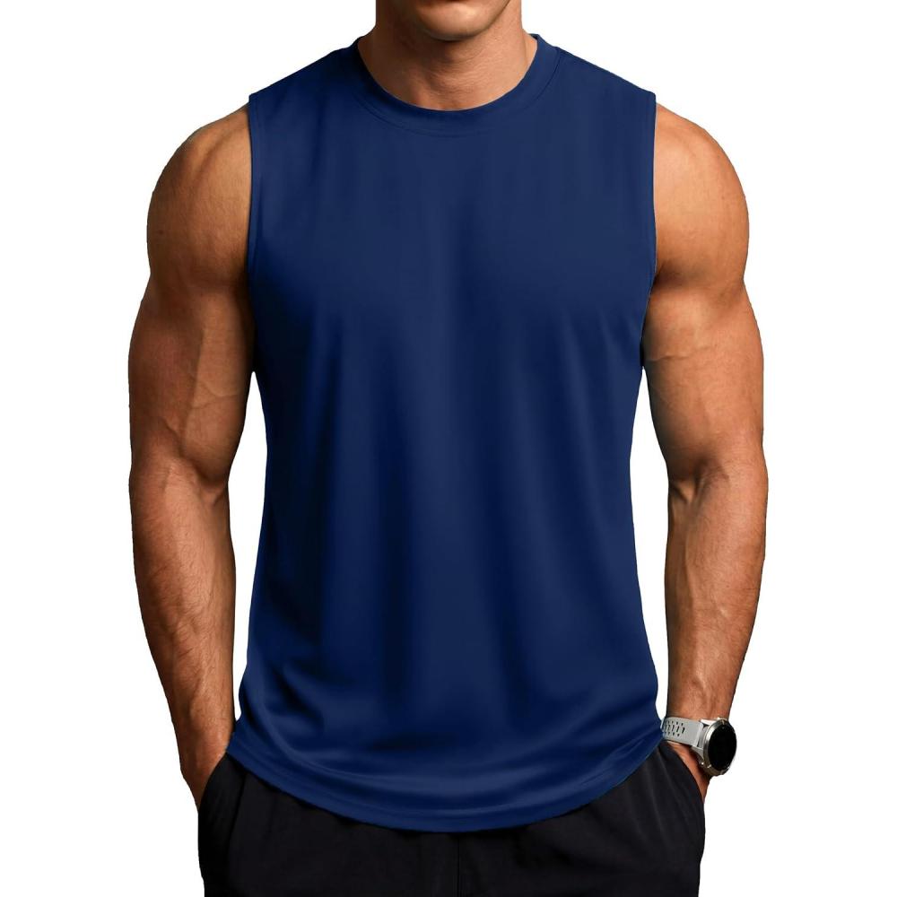 imageZITY Mens Sleeveless Shirts Quick Dry Tank Tops UPF 50 Workout Gym Muscle Shirts for Running Bodybuilding Summer BeachDark Blue