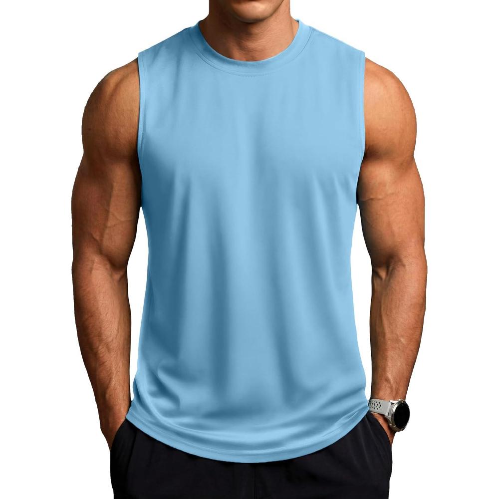 imageZITY Mens Sleeveless Shirts Quick Dry Tank Tops UPF 50 Workout Gym Muscle Shirts for Running Bodybuilding Summer BeachLight Blue