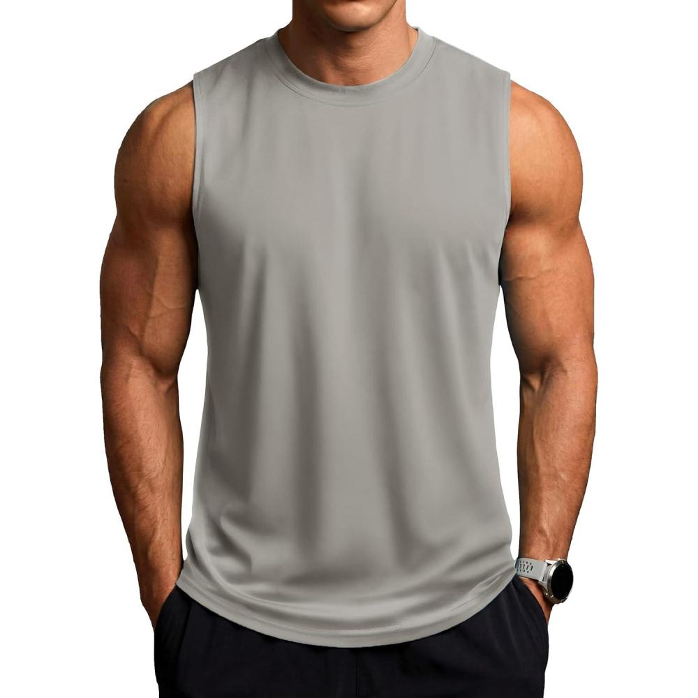 imageZITY Mens Sleeveless Shirts Quick Dry Tank Tops UPF 50 Workout Gym Muscle Shirts for Running Bodybuilding Summer BeachLight Grey