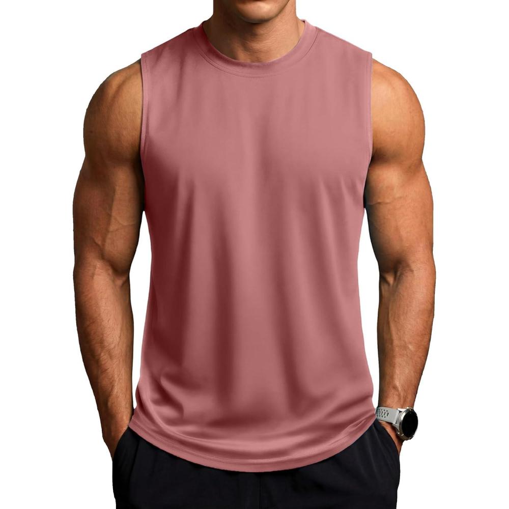 imageZITY Mens Sleeveless Shirts Quick Dry Tank Tops UPF 50 Workout Gym Muscle Shirts for Running Bodybuilding Summer BeachPink