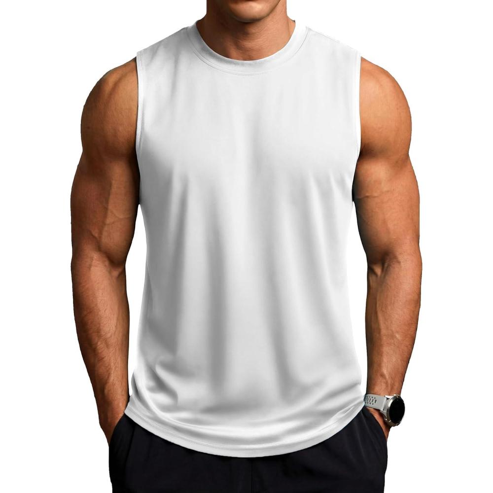 imageZITY Mens Sleeveless Shirts Quick Dry Tank Tops UPF 50 Workout Gym Muscle Shirts for Running Bodybuilding Summer BeachWhite