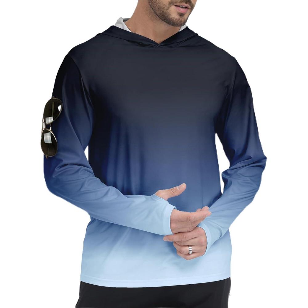 imageZITY Mens Sun Protection Shirts Long Sleeve Rash Guard Hoodie UV UPF 50 Fishing Running Athletic SweatshirtsFunny Black White Gradient
