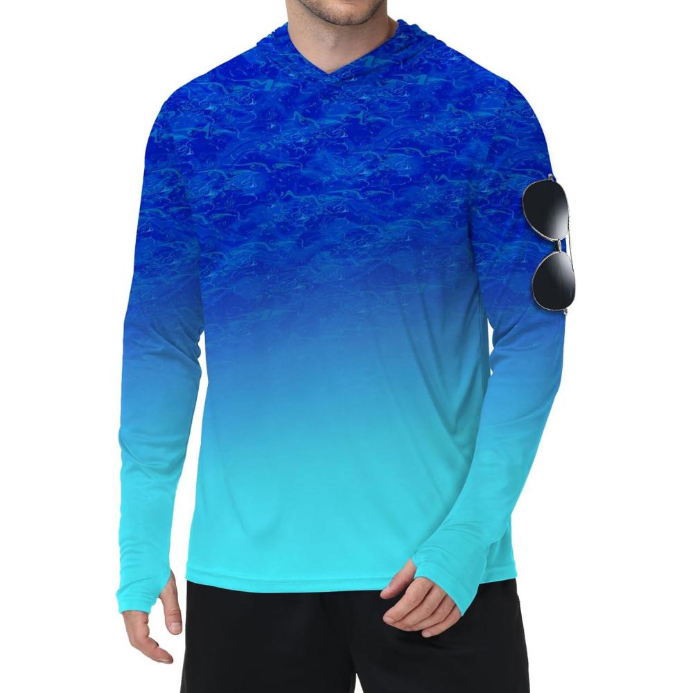 imageZITY Mens Sun Protection Shirts Long Sleeve Rash Guard Hoodie UV UPF 50 Fishing Running Athletic SweatshirtsFunny Blue Fish