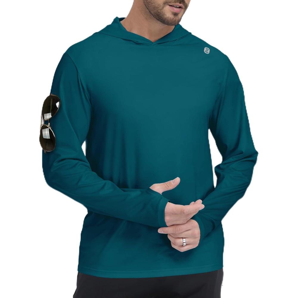 imageZITY Mens Sun Protection Shirts Long Sleeve Rash Guard Hoodie UV UPF 50 Fishing Running Athletic SweatshirtsPure Dark Blue
