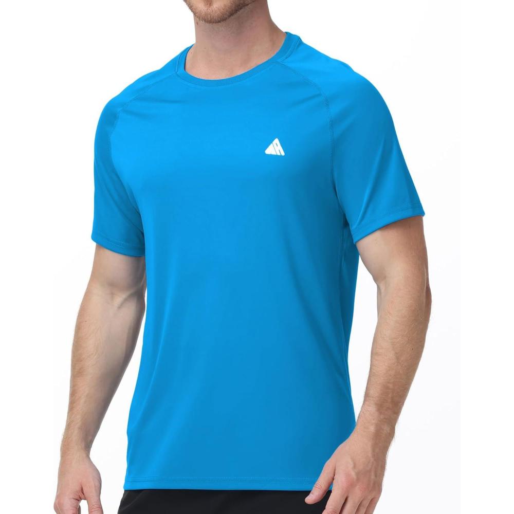 imageZITY Mens UPF 50 Rash Guard Swim Shirt Short Sleeve UV Protection for Swimming Surfing Beach Quick Dry LightweightBlue