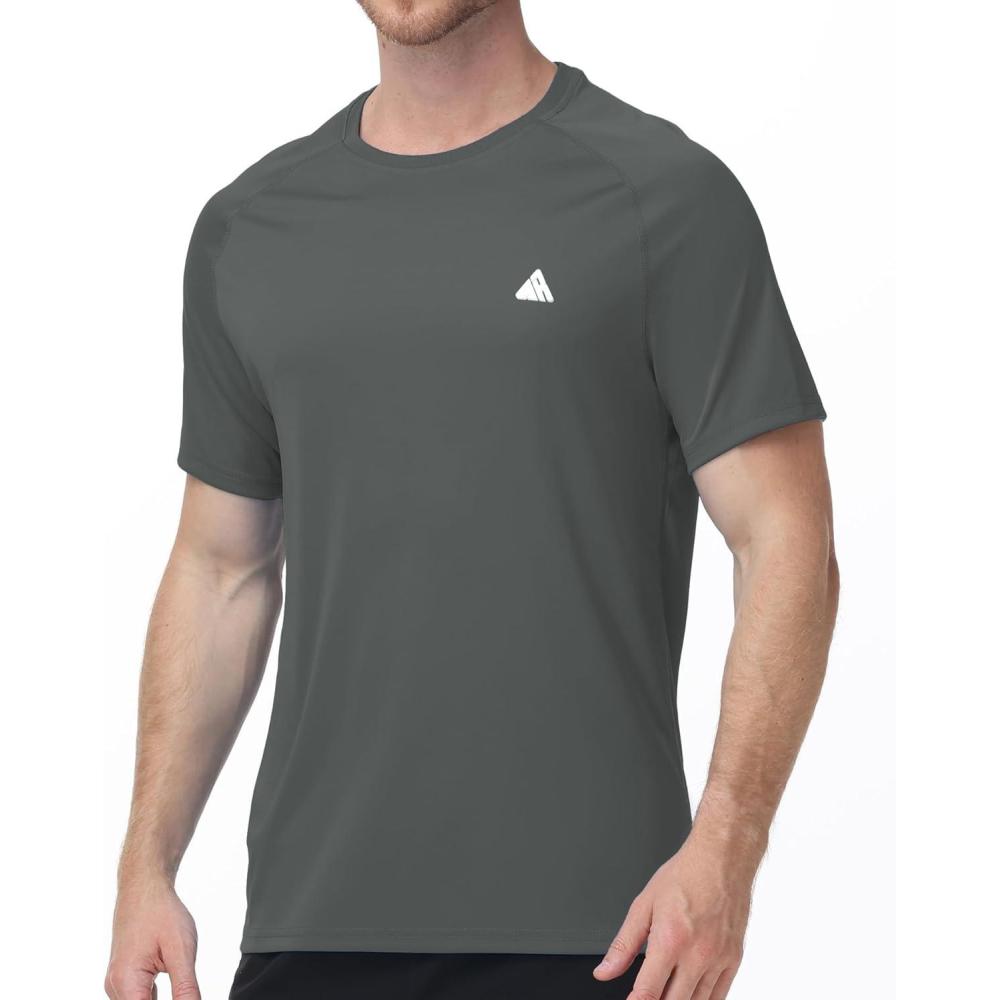 imageZITY Mens UPF 50 Rash Guard Swim Shirt Short Sleeve UV Protection for Swimming Surfing Beach Quick Dry LightweightDark Grey