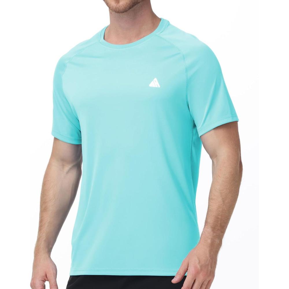 imageZITY Mens UPF 50 Rash Guard Swim Shirt Short Sleeve UV Protection for Swimming Surfing Beach Quick Dry LightweightLight Blue