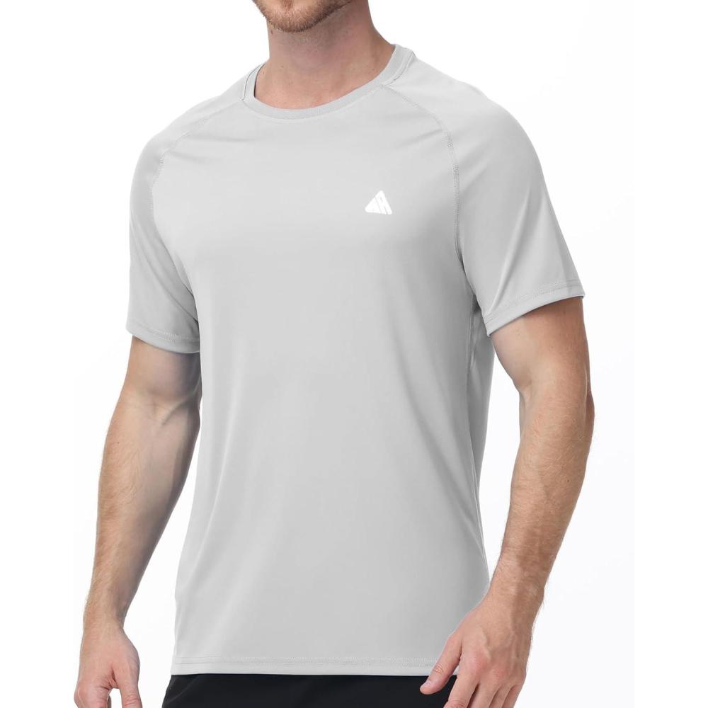 imageZITY Mens UPF 50 Rash Guard Swim Shirt Short Sleeve UV Protection for Swimming Surfing Beach Quick Dry LightweightLight Grey