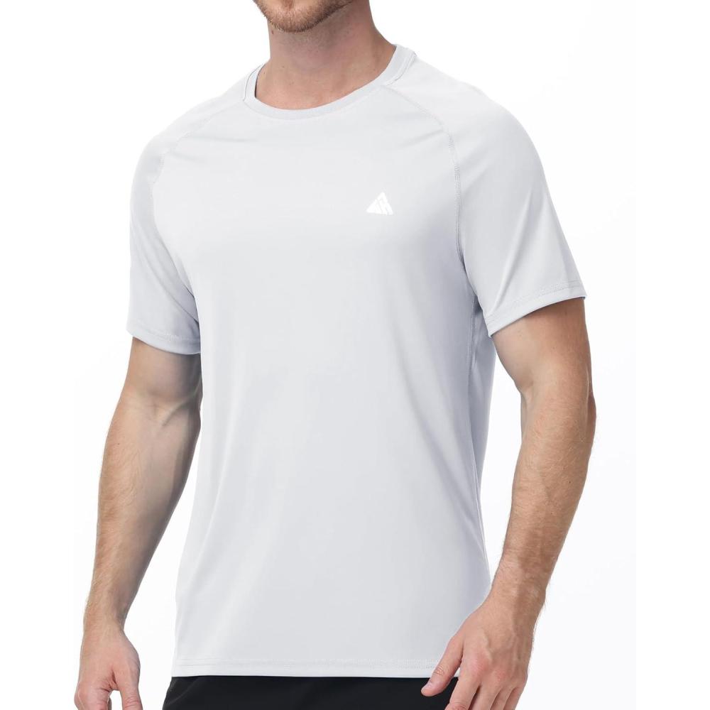 imageZITY Mens UPF 50 Rash Guard Swim Shirt Short Sleeve UV Protection for Swimming Surfing Beach Quick Dry LightweightWhite