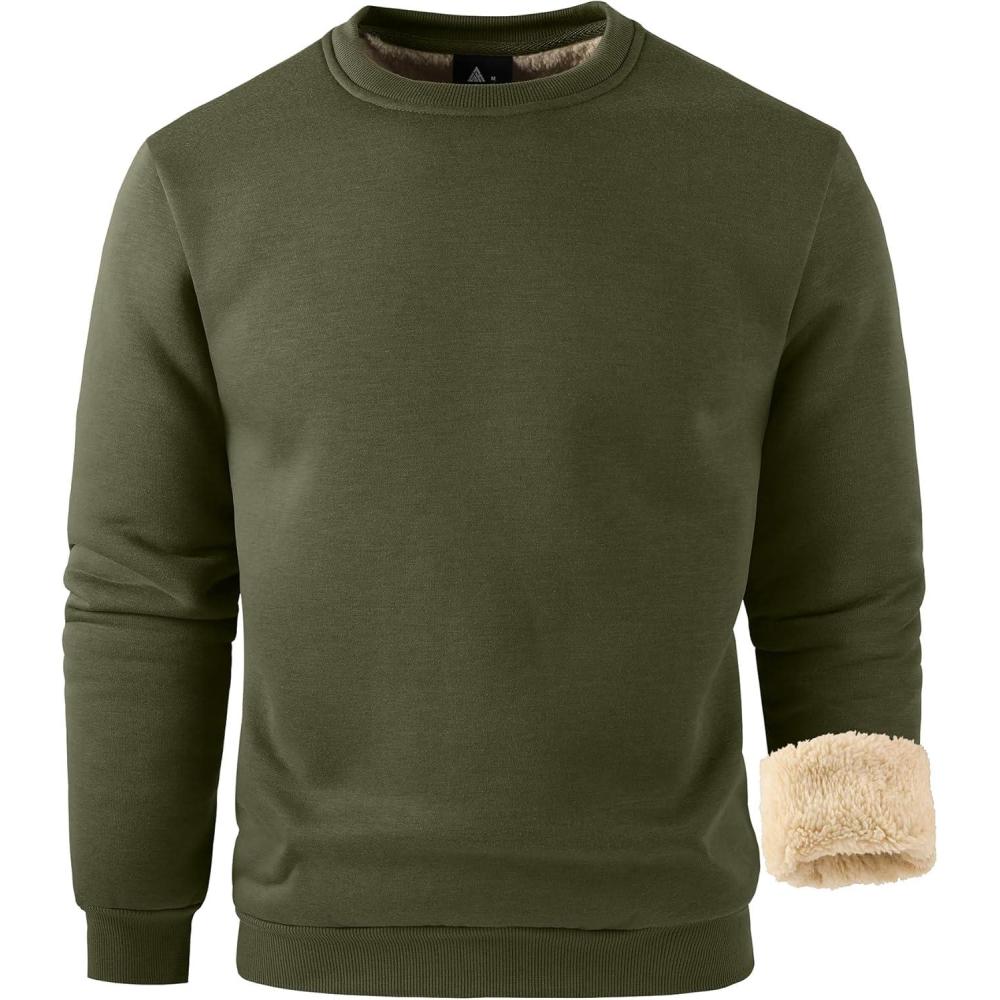 imageZITY Mens Warm Winter Heavy Sweatshirt Fleece Pullover Crewneck Thick Sherpa Lined Thermal Sweatshirts Sherpa SweaterArmy Green
