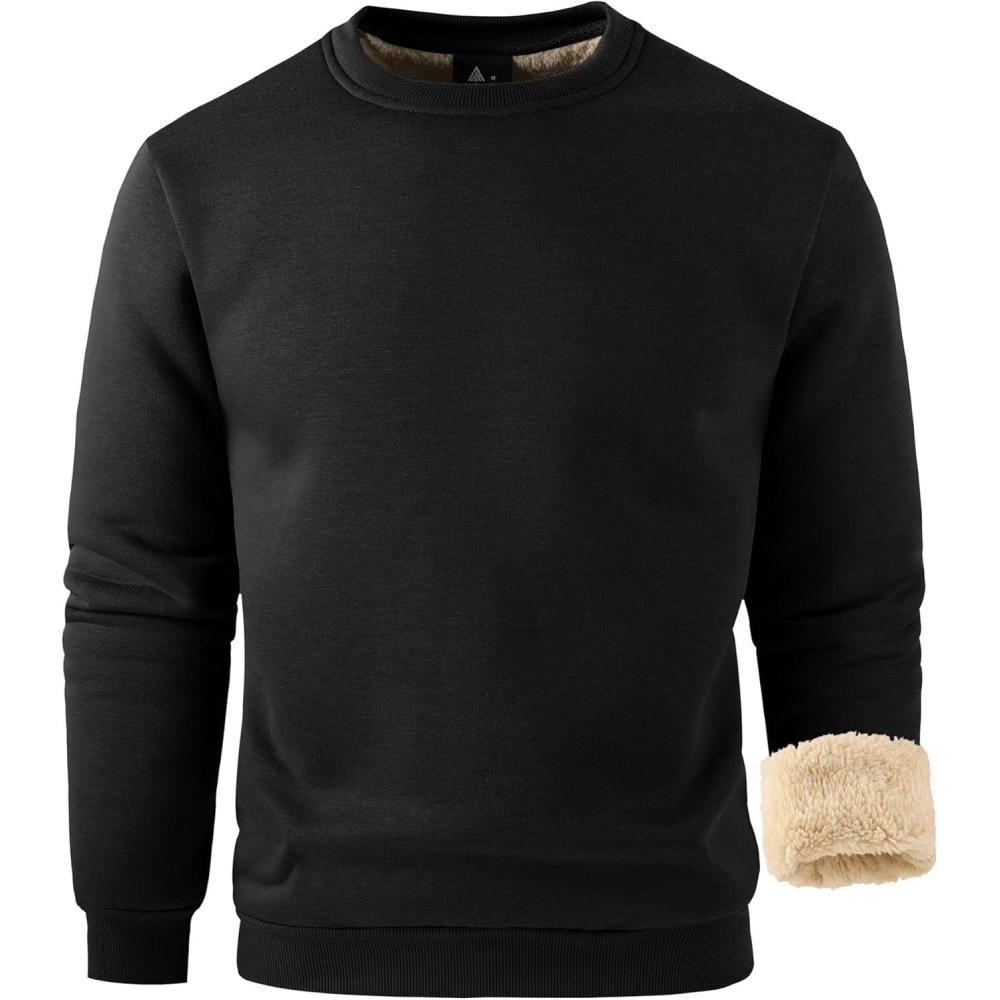 imageZITY Mens Warm Winter Heavy Sweatshirt Fleece Pullover Crewneck Thick Sherpa Lined Thermal Sweatshirts Sherpa SweaterBlack