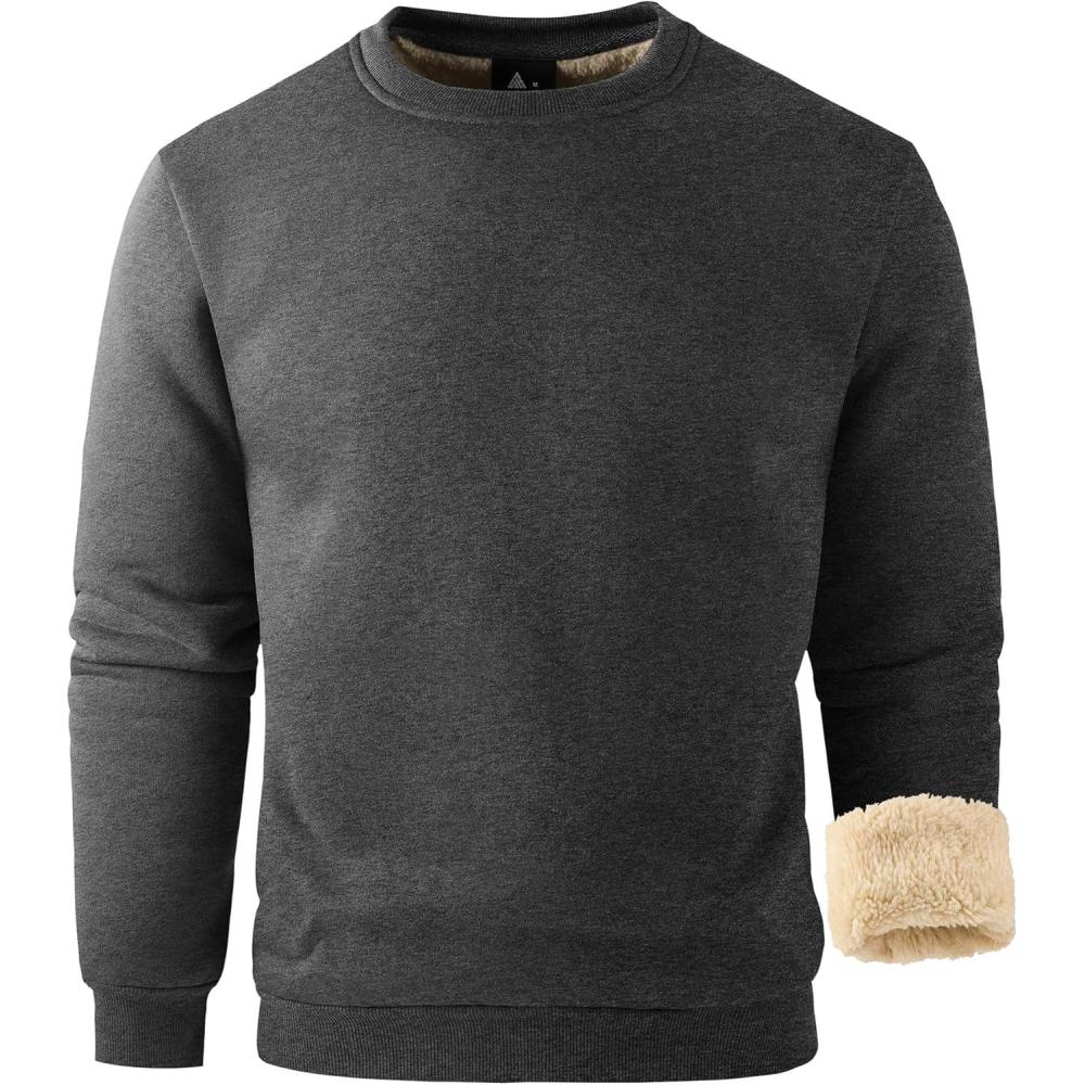 imageZITY Mens Warm Winter Heavy Sweatshirt Fleece Pullover Crewneck Thick Sherpa Lined Thermal Sweatshirts Sherpa SweaterDark Grey