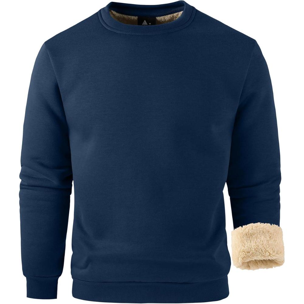 imageZITY Mens Warm Winter Heavy Sweatshirt Fleece Pullover Crewneck Thick Sherpa Lined Thermal Sweatshirts Sherpa SweaterNavy