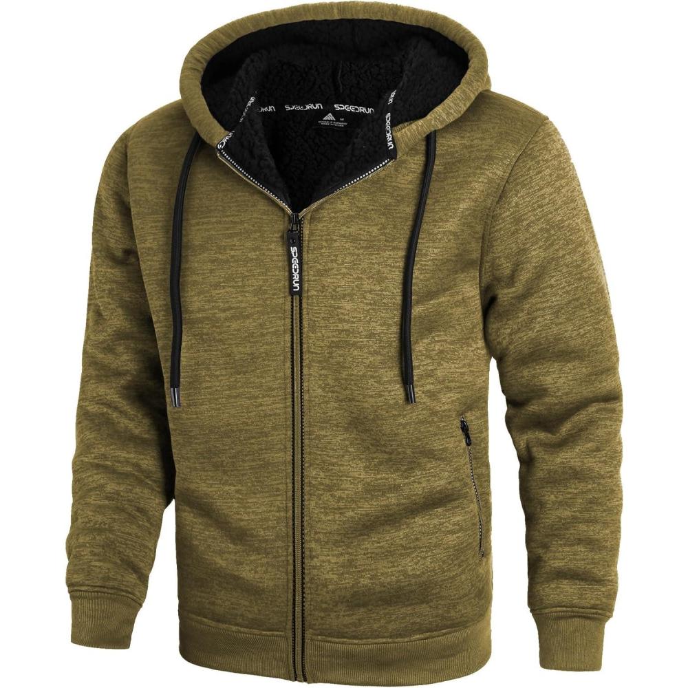 imageZITY Mens Zip Up Hoodie Heavyweight Winter Sweatshirt Fleece Sherpa Lined Warm JacketHeather Yellow