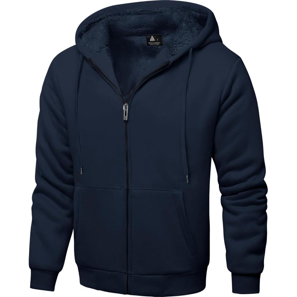 imageZITY Mens Zip Up Hoodie Heavyweight Winter Sweatshirt Fleece Sherpa Lined Warm JacketJet Navy Blue