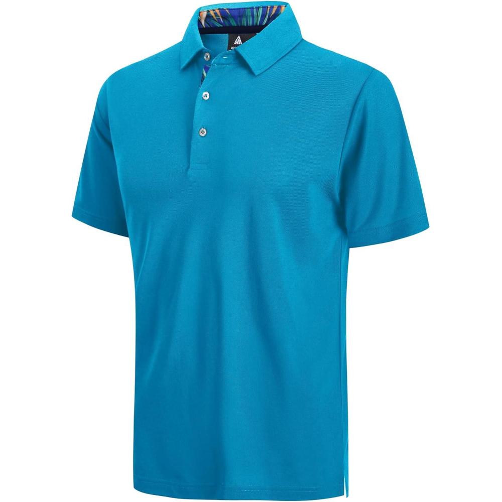 imageZITY Polo Shirts for Men Golf Polo Casual Shirts Short Sleeve Moisture Wicking Collared ShirtsBlue Green