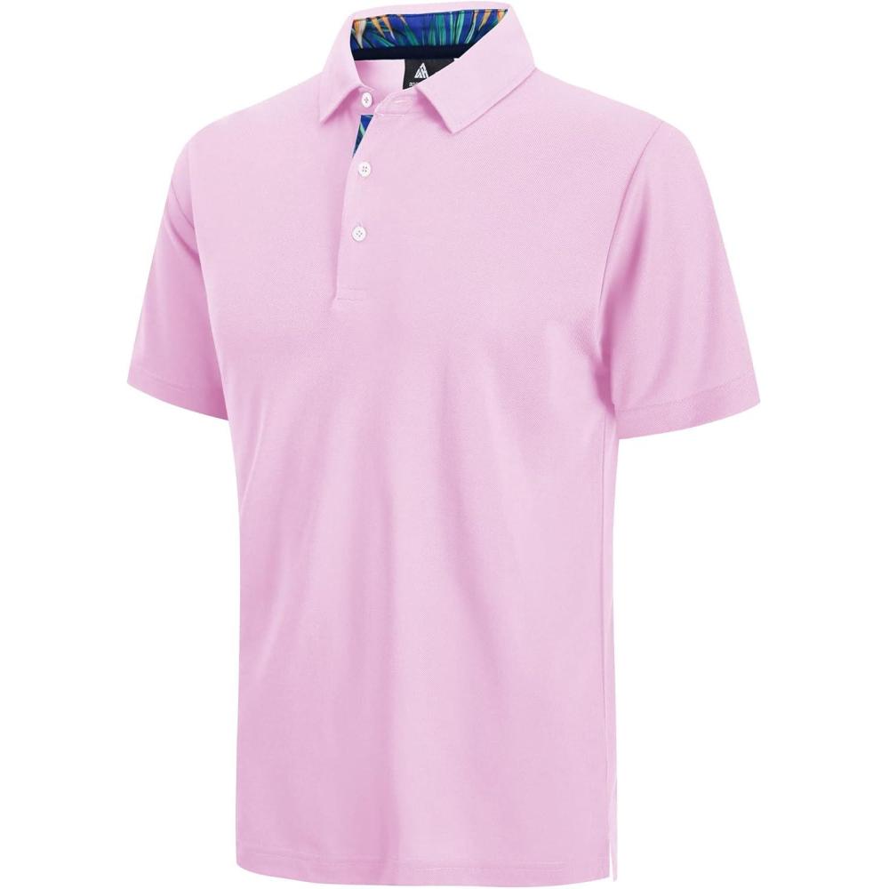 imageZITY Polo Shirts for Men Golf Polo Casual Shirts Short Sleeve Moisture Wicking Collared ShirtsPink
