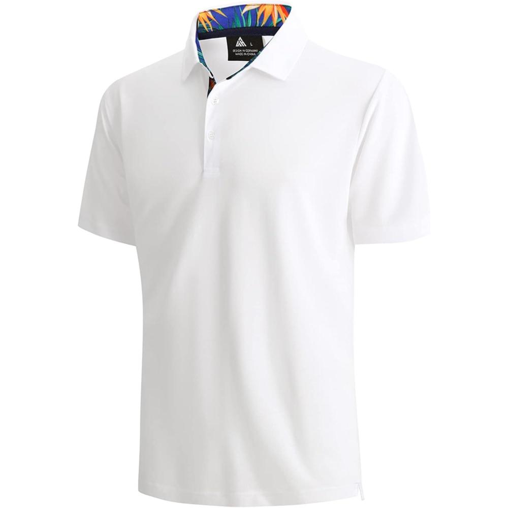 imageZITY Polo Shirts for Men Golf Polo Casual Shirts Short Sleeve Moisture Wicking Collared ShirtsWhite