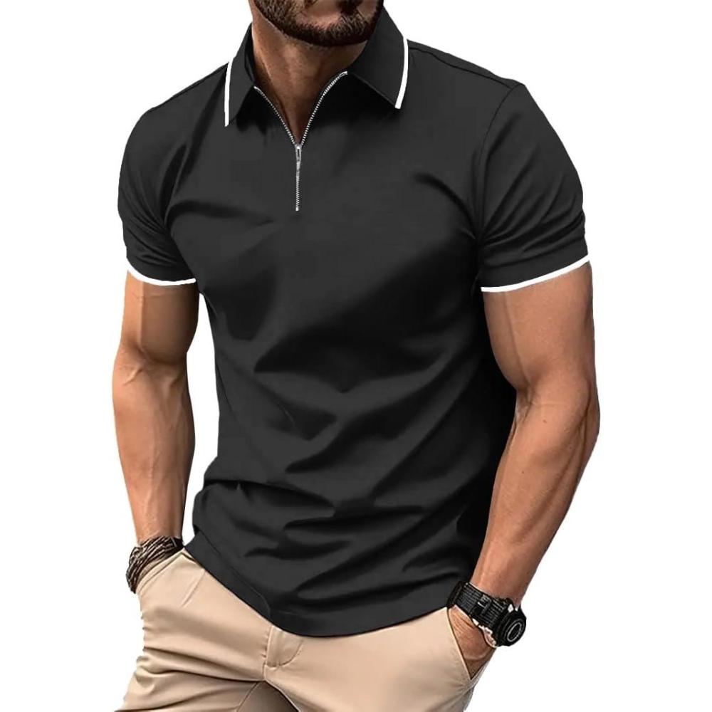 imageZITY Polo Shirts for Men Quarter Zip Casual Shirts Short Sleeve Moisture Wicking Golf Polo Collared ShirtsDark Grey