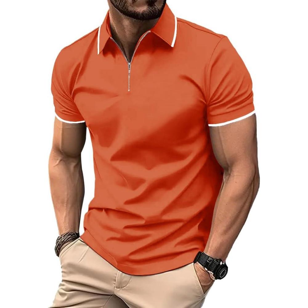 imageZITY Polo Shirts for Men Quarter Zip Casual Shirts Short Sleeve Moisture Wicking Golf Polo Collared ShirtsOrange
