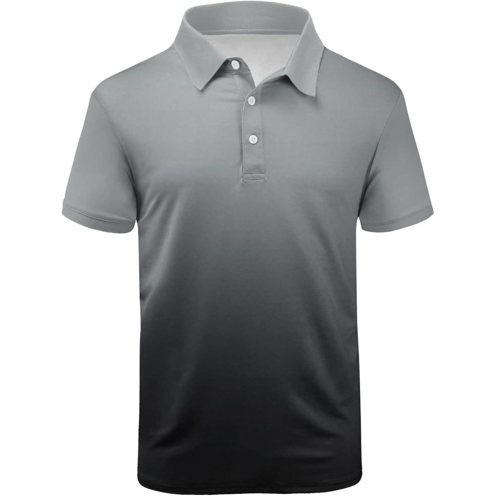 imageZITY Polo Shirts for Men Short Sleeve Button Down Collar Gradient Shirts MoistureWicking Athletic Mens Golf Polo ShirtGrb