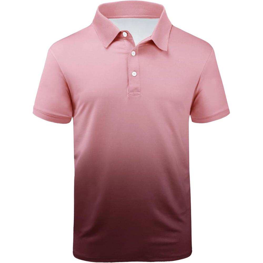 imageZITY Polo Shirts for Men Short Sleeve Button Down Collar Gradient Shirts MoistureWicking Athletic Mens Golf Polo ShirtT03