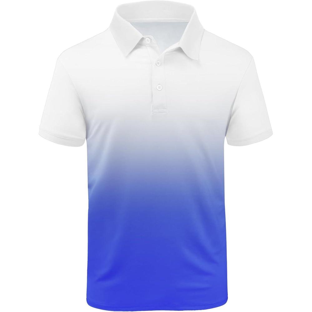 imageZITY Polo Shirts for Men Short Sleeve Button Down Collar Gradient Shirts MoistureWicking Athletic Mens Golf Polo ShirtT04