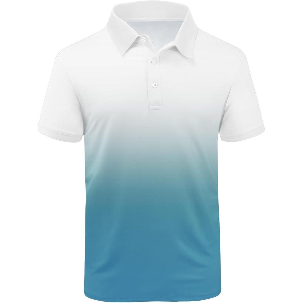 imageZITY Polo Shirts for Men Short Sleeve Button Down Collar Gradient Shirts MoistureWicking Athletic Mens Golf Polo ShirtT05