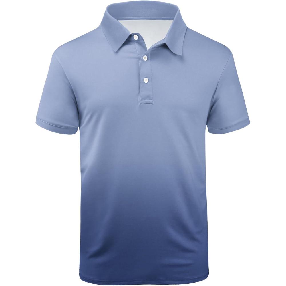 imageZITY Polo Shirts for Men Short Sleeve Button Down Collar Gradient Shirts MoistureWicking Athletic Mens Golf Polo ShirtT06