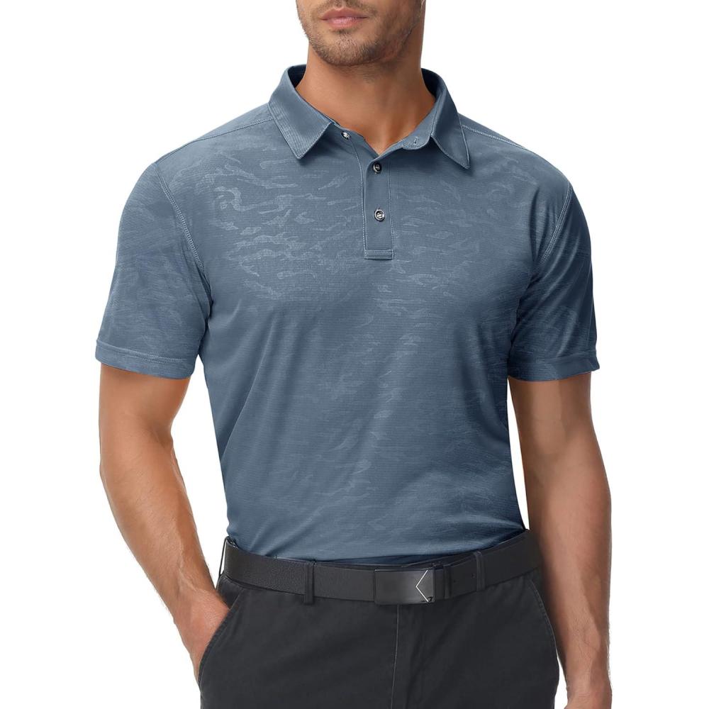 imageZITY Polo Shirts for Men Short Sleeve Moisture Wicking Performance Print Pattern Casual Collared Graphic Golf Polo ShirtGrey