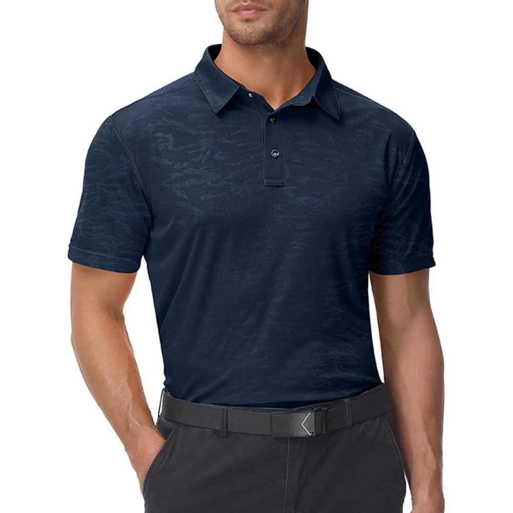 imageZITY Polo Shirts for Men Short Sleeve Moisture Wicking Performance Print Pattern Casual Collared Graphic Golf Polo ShirtNavy
