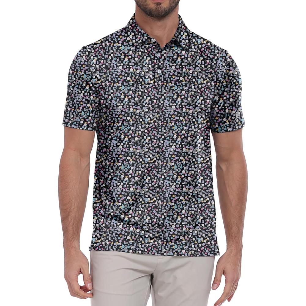imageZITY Select Mens Golf Polo Shirts 50 UPF Short Sleeve QuickDry Performance Print Golf ShirtBlack Bubbles