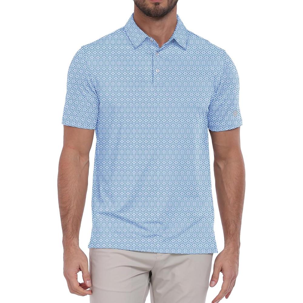 imageZITY Select Mens Golf Polo Shirts 50 UPF Short Sleeve QuickDry Performance Print Golf ShirtBlue Snowflake