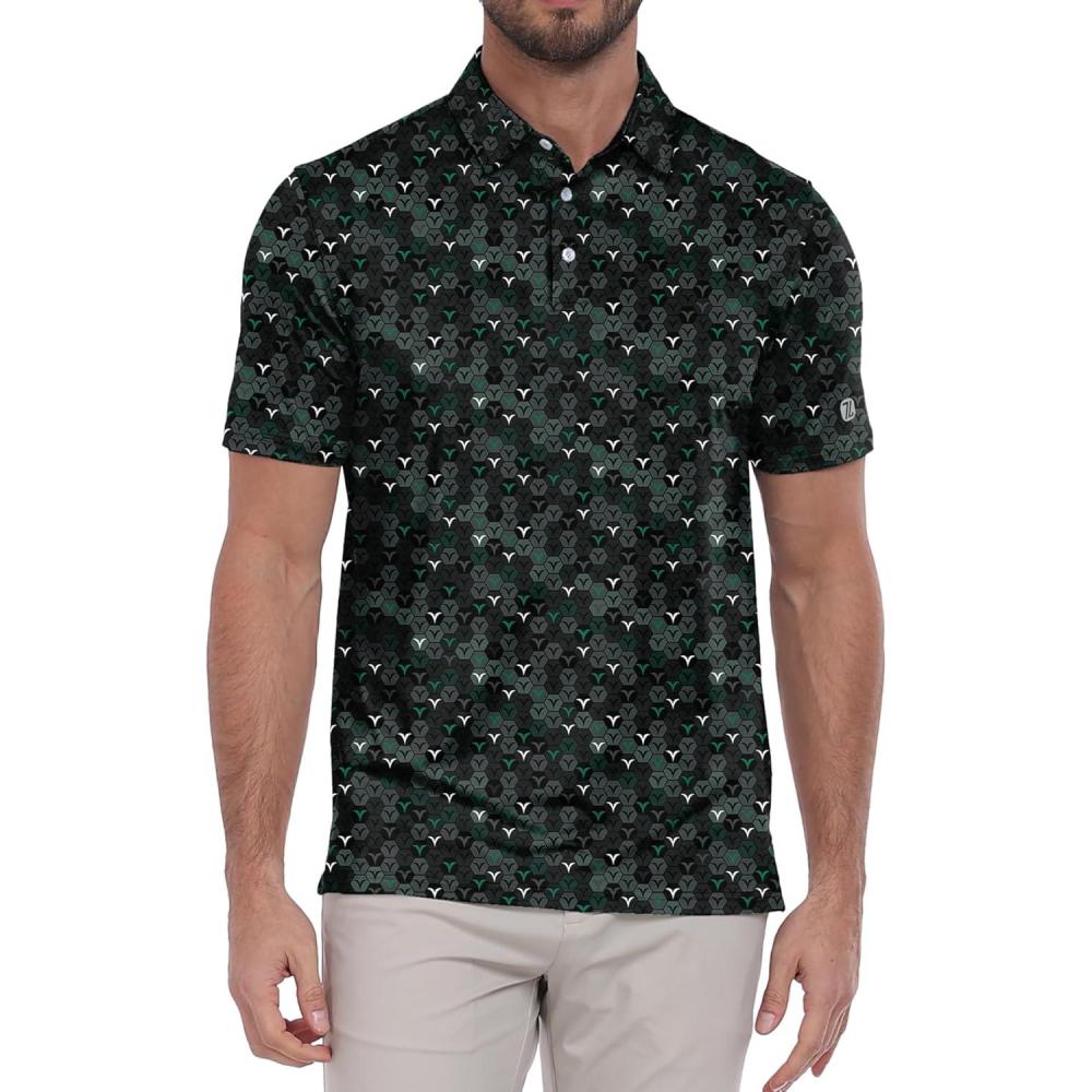 imageZITY Select Mens Golf Polo Shirts 50 UPF Short Sleeve QuickDry Performance Print Golf ShirtDark Green Pentagon