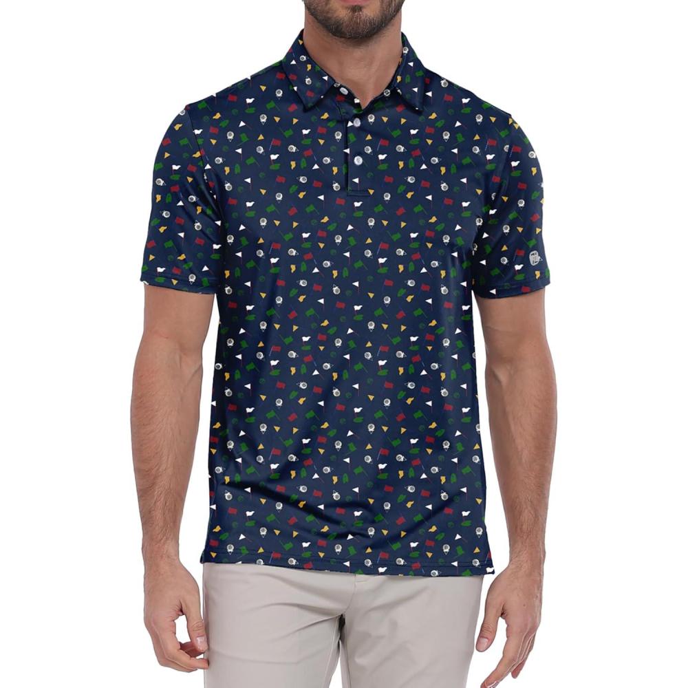 imageZITY Select Mens Golf Polo Shirts 50 UPF Short Sleeve QuickDry Performance Print Golf ShirtGolf Flag