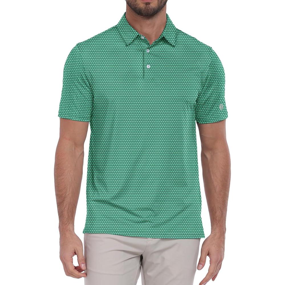 imageZITY Select Mens Golf Polo Shirts 50 UPF Short Sleeve QuickDry Performance Print Golf ShirtGreen Golf
